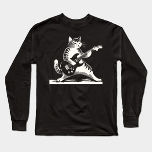 Electric Guitar Cat Rock Music Japan Style Funny Cat Long Sleeve T-Shirt